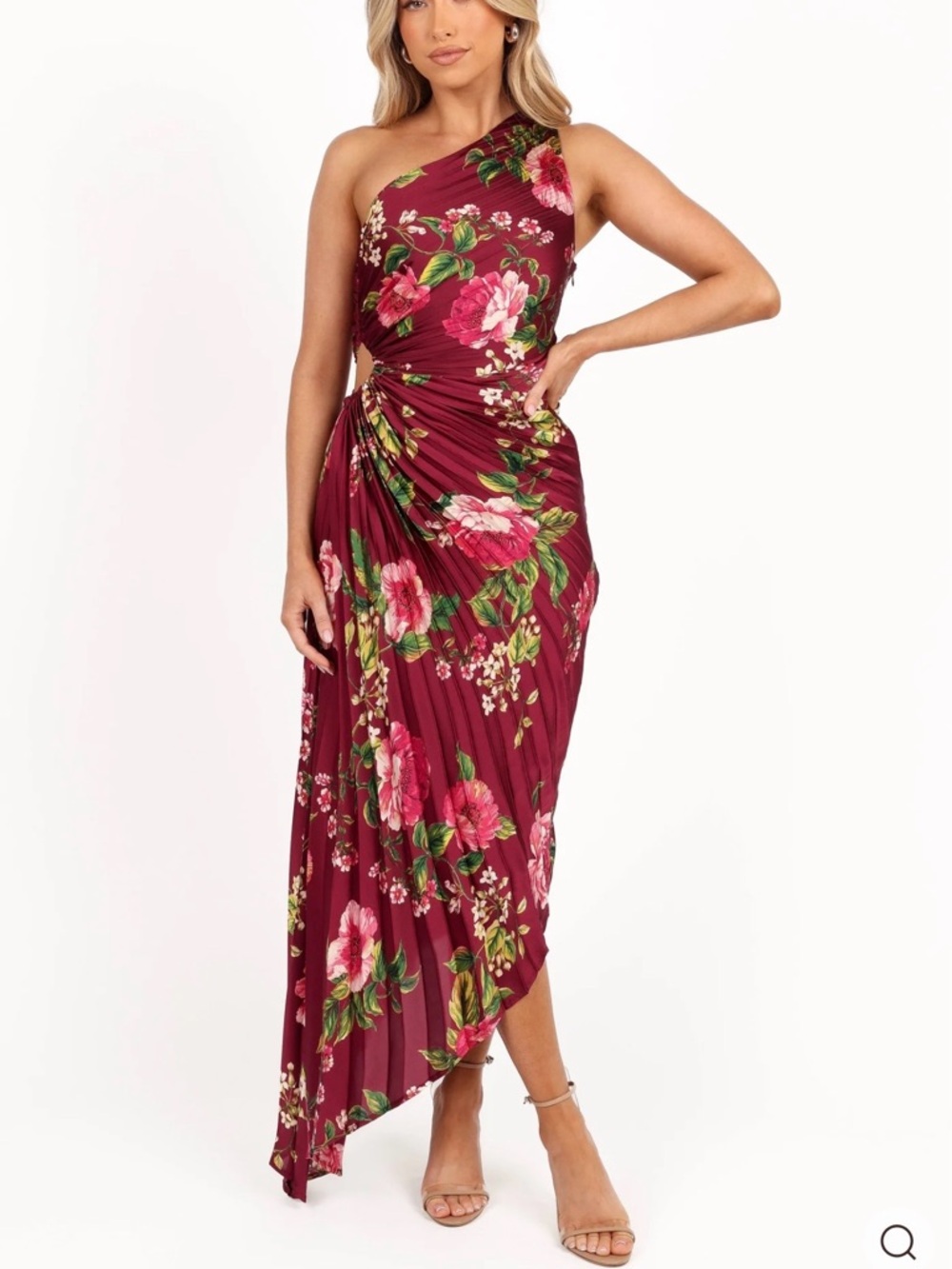 Petal & Pup Burgundy Floral One-Shoulder Maxi Dress